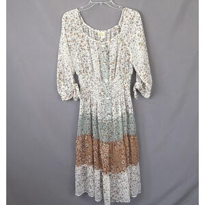 Fig And Flower Anthropologie Dress Floral Boho Cottagecore Romantic- Large